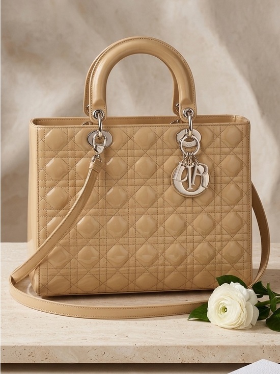 Dior Handbags - Dior Nude Quilted Lady Tote with Gold Charm